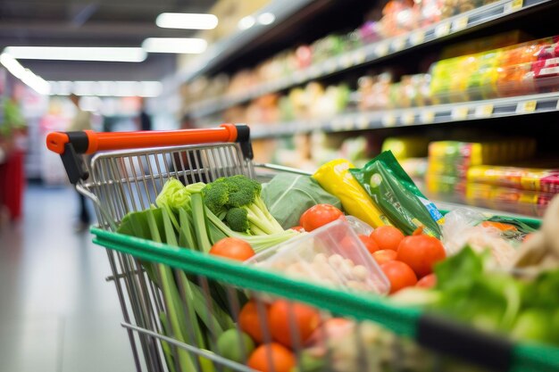 Photo close-up d'un panier plein dans une épicerie