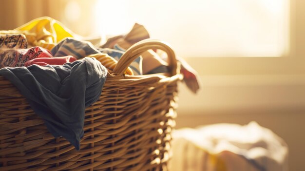 Close-up d'un panier avec des vêtements sales dans une buanderie