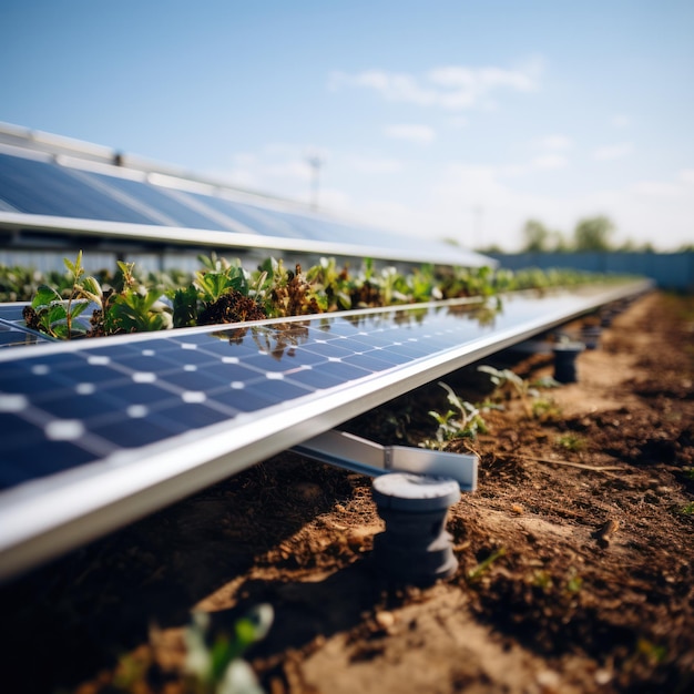 Close up de panneaux solaires dans un parc solaire énergie verte