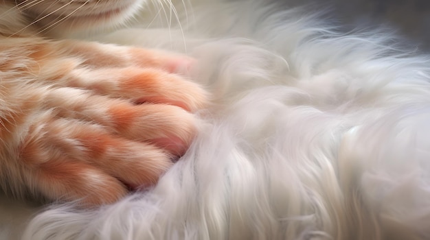 Close-up d'une patte de chat alors qu'elle pétrit une couverture douce montrant un mouvement