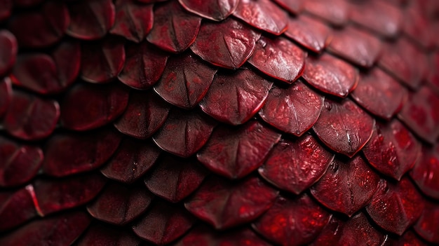 Close-up d'une peau de serpent rouge vibrant Texture détaillée des écailles de reptile