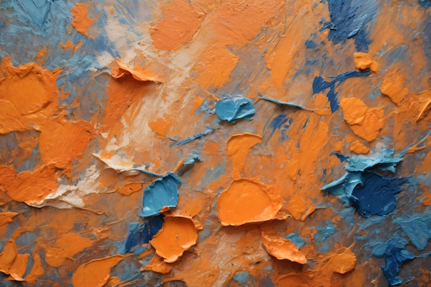 Close-up d'une peinture abstraite à la texture bleu orange coloré avec un coup de pinceau à l'huile