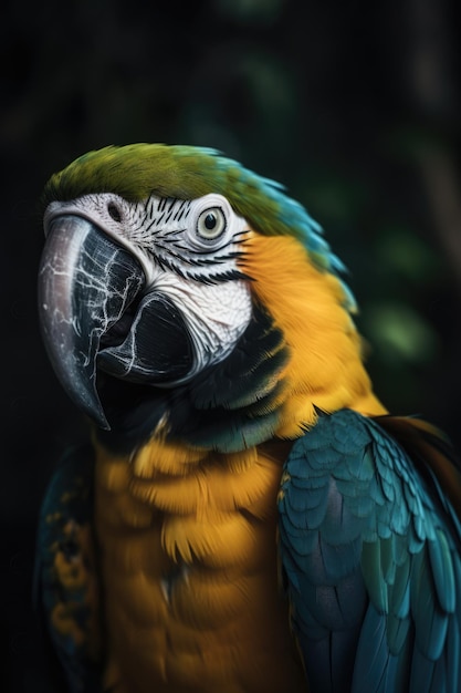 Close-up d'un perroquet tropical sur fond sombre créé à l'aide de la technologie d'IA générative
