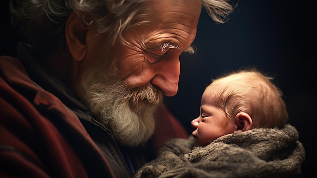 Photo close-up d'une personne âgée tenant un bébé d'une semaine