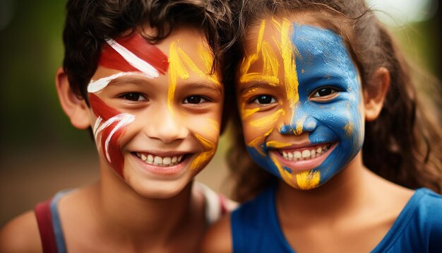 Close-up photo d'enfants souriants avec leurs visages peints dans la couleur du drapeau australien