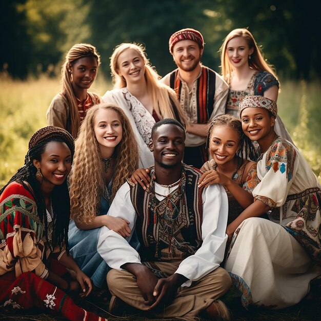 Photo close-up d'une photo de personnes souriantes réalisée avec une ia générative