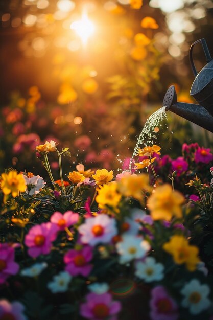 close-up d'un pot d'arrosage pour arroser des fleurs