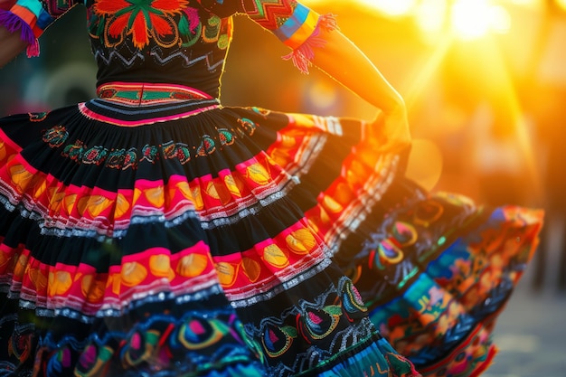 Close-up d'une robe traditionnelle mexicaine colorée et vibrante