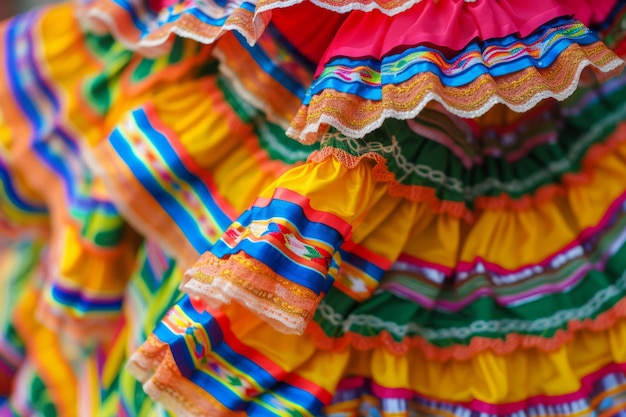 Close-up d'une robe traditionnelle mexicaine colorée et vibrante