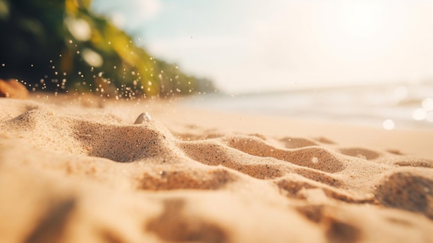 Close up sable Seascape abstract Summer plage de sable fond tropical flou bokeh lumière de mer océan et ciel IA générative