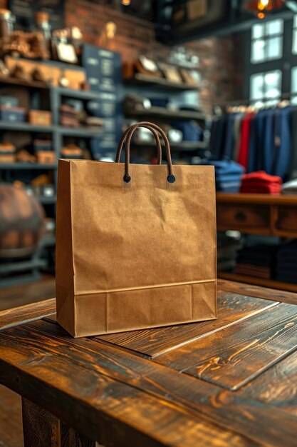 Photo close-up d'un sac en papier sur une table dans un magasin