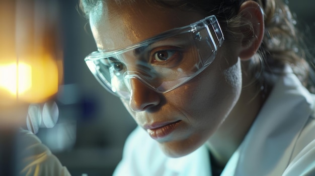 Photo close-up d'un scientifique menant soigneusement des expériences dans un laboratoire un travail qui nécessite