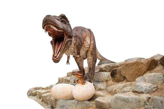 Close-up d'une sculpture d'animaux dinosaures sur une roche contre un ciel dégagé
