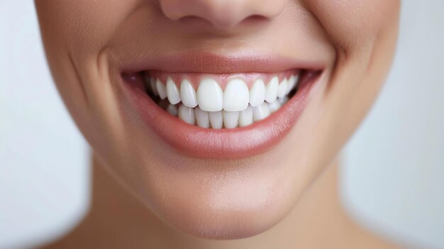Close-up d'un sourire de femme avec des dents blanches parfaites et des lèvres roses