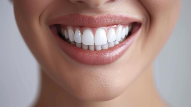 Close-up d'un sourire de femme avec des dents parfaitement blanches