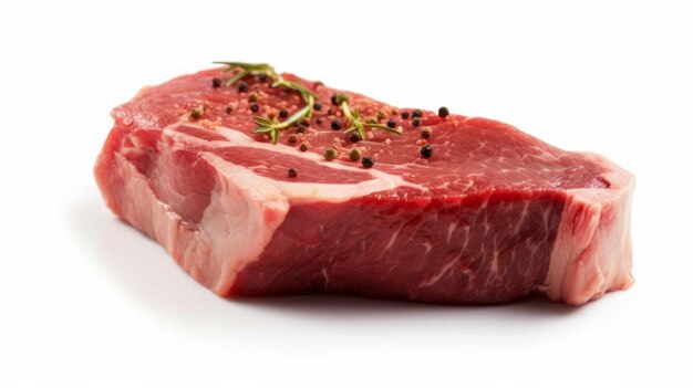 Photo close-up d'un steak de bœuf cru isolé sur un fond blanc ia générative