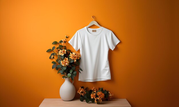 Close-up d'un T-shirt blanc accroché au mur Focus doux sélectif