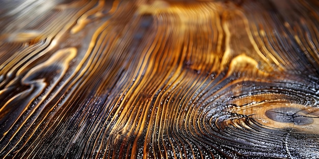 Photo close-up d'une table en bois brun foncé avec des grains de bois visibles légèrement humides photographie conceptuelle close-up shots texture en bois décoration de la maison inspirée par la nature