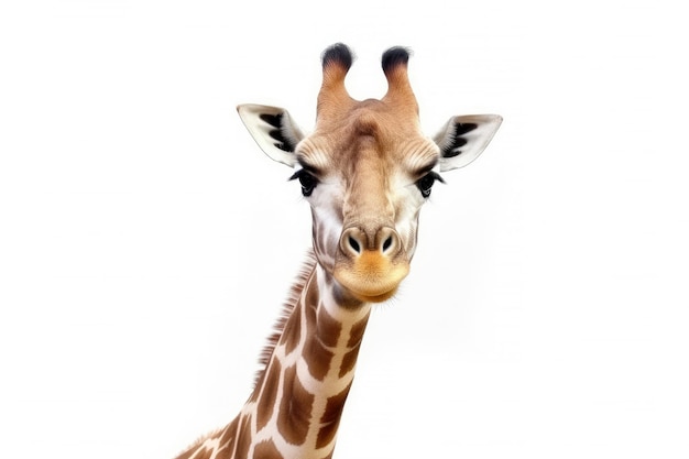 Close up tête de girafe isolé sur fond blanc Generative AI