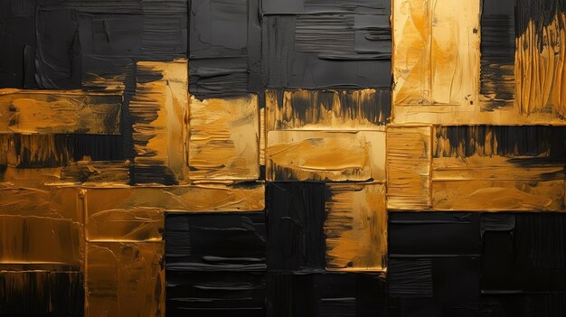 Close-up d'une texture rugueuse abstraite d'une peinture d'art noir or foncé avec un coup de pinceau acrylique à l'huile