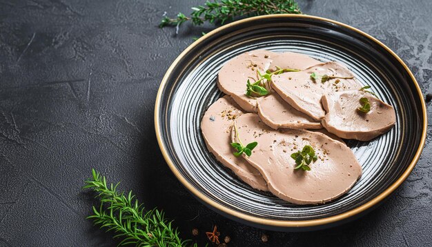 Close-up d'un tonnato de vitello italien traditionnel dans une assiette Mangeur délicieux repas Arrière-plan sombre