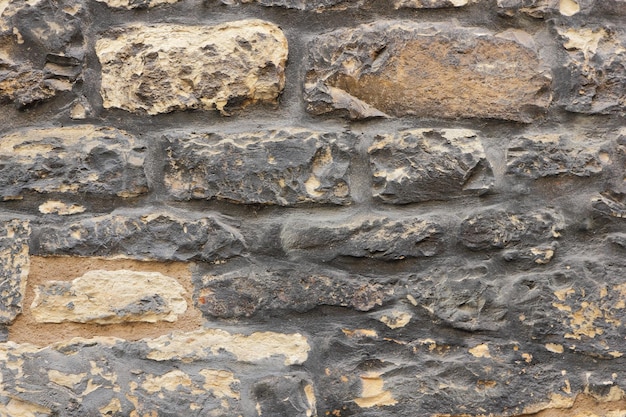 Close up vieux mur de brique jaune fissuré Texture du mur de pierre médiéval