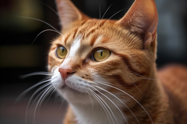 Close-up d'un visage de chat avec ses yeux et ses moustaches en focus créé avec l'IA générative