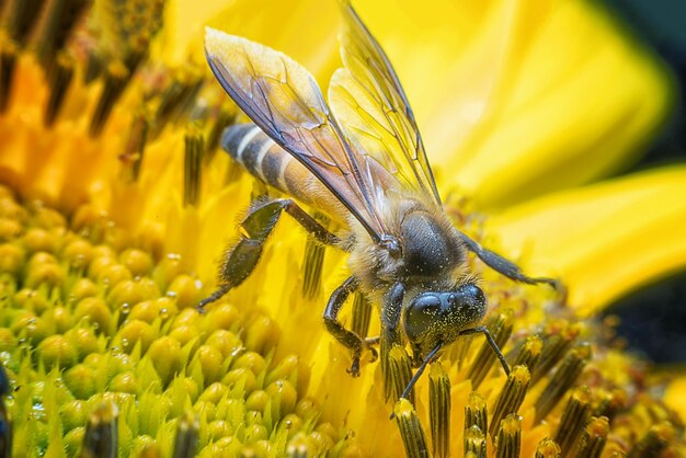 Closeup, abeille, trouver, doux, tournesol