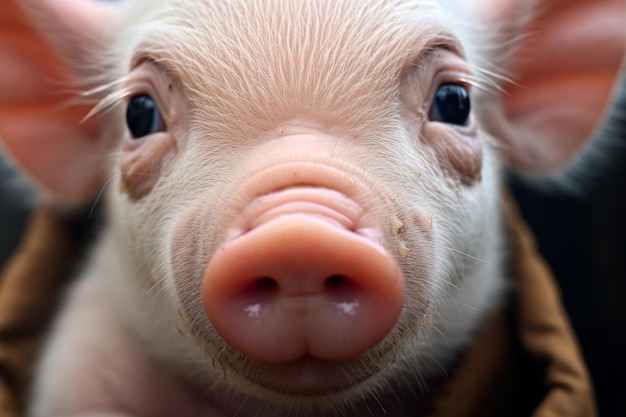 Photo closeup baby pig face ia générative