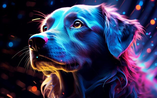 Closeup canin éclairé avec des couleurs artistiques IA générative