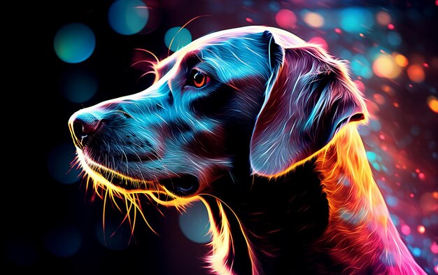 Closeup canin éclairé avec des couleurs artistiques IA générative