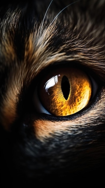 Closeup cat eye portrait d'animal sur fond sombre Ai généré