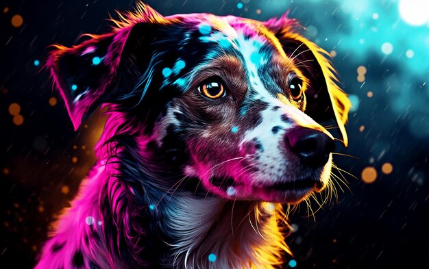 Closeup d'un chien avec un fond sombre dans le style de l'art moderne