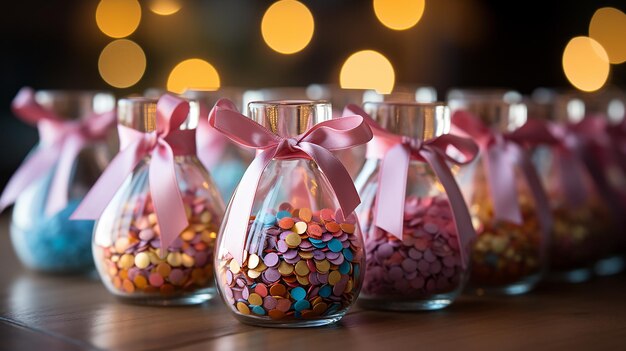 Photo closeup de confettis sur une assiette de fête colorée