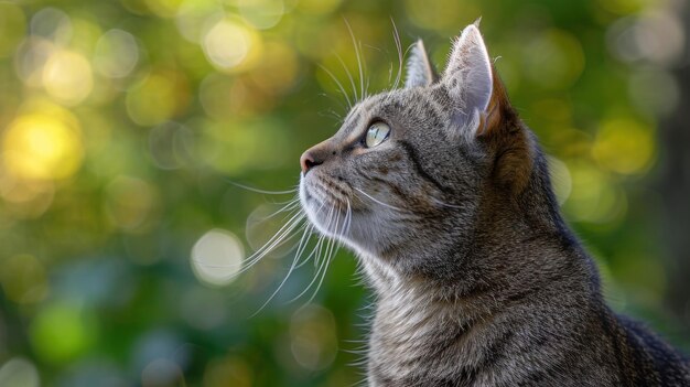 CloseUp du chat avec des arbres en arrière-plan