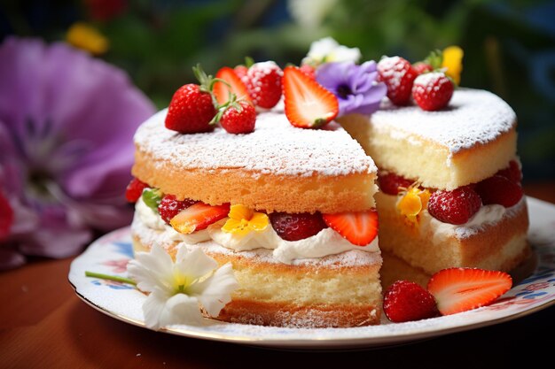 CloseUp du gâteau d'éponge Victoria dans une splendeur vibrante