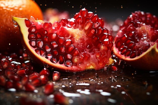 CloseUp du jus de grenade avec une peau d'orange fraîche Photographie du jus de granade