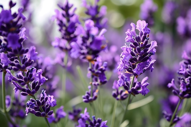 CloseUp des fleurs de lavande violette en pleine floraison créées avec des outils d'IA génératifs