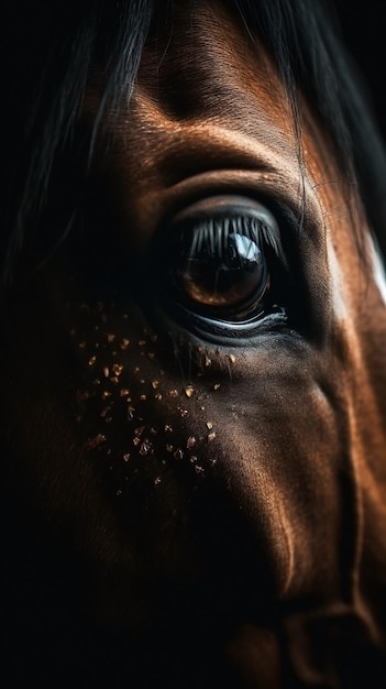 Closeup horse eye portrait d'animal sur fond sombre Ai généré