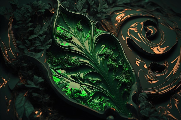 Closeup macro texture de feuille verte luxueuse dans un cadre fantastique merveilleux