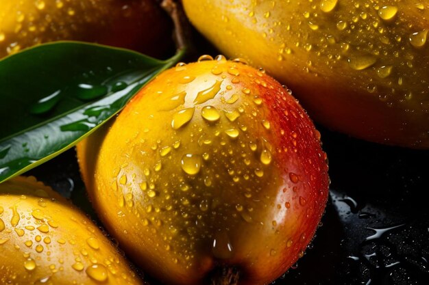 CloseUp de mangues avec des gouttes d'eau Photographie d'image de mangue