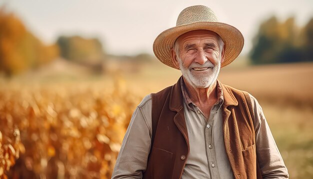 Closeup portrait d'un agriculteur âgé en automne