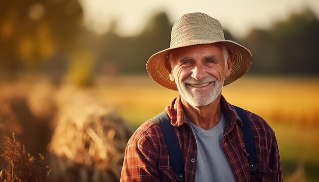 Closeup portrait d'un agriculteur âgé en automne