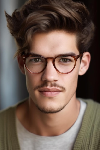 Closeup portrait d'un beau jeune homme portant des lunettes