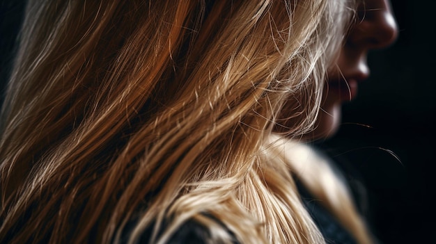 Closeup portrait d'une belle femme blonde avec de longs cheveux bouclés ai générative