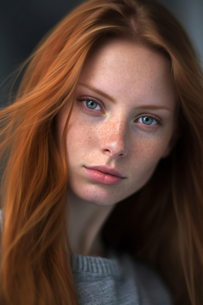 Closeup portrait de belle fille rousse avec des taches de rousseur