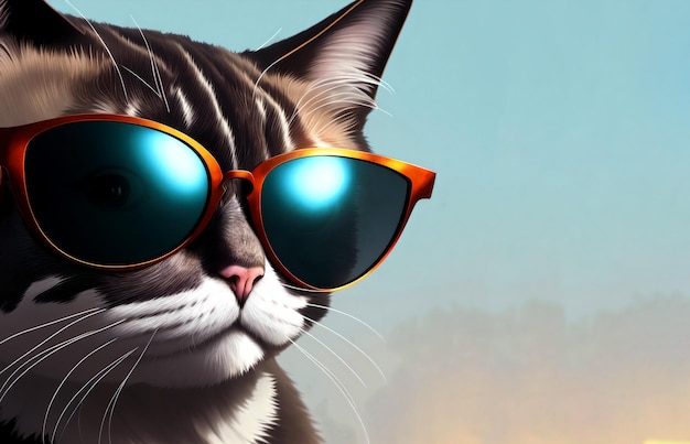 Closeup portrait d'un chat en lunettes de soleil Generative AI