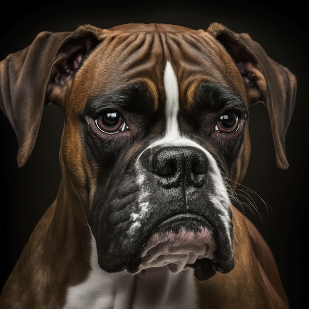 Closeup portrait chien boxer avec des détails ravissants sur fond isolé de studio