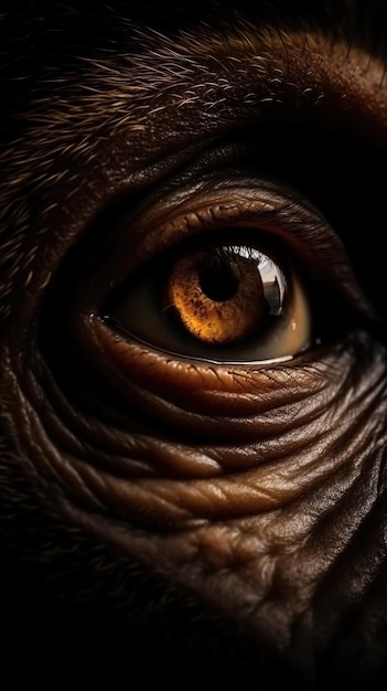 Closeup portrait d'oeil de singe d'animal sur fond sombre Ai généré