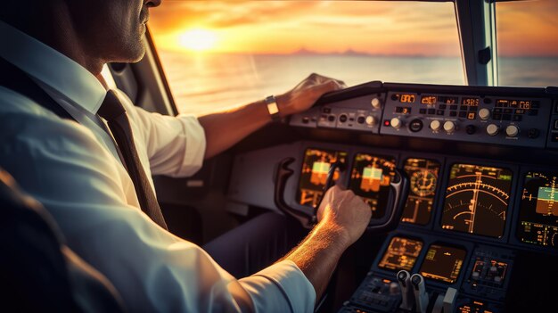 Closeup portrait d'un pilote dans le cockpit d'un avion